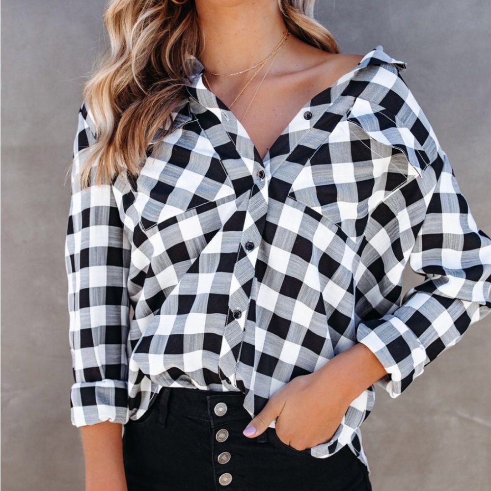 VICI | Dessa Gingham Embellished Button Down Top | Black/White | New With Tags |